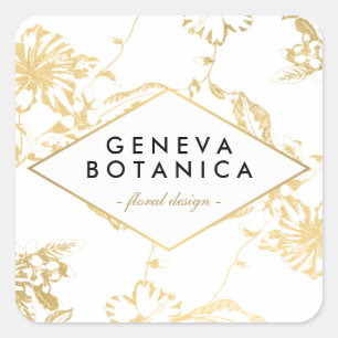 Adesivo Quadrado Padrão Floral Dourado Vintage em Designer Branco