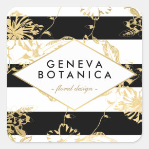 Adesivo Quadrado Padrão Floral Dourado Vintage em Designer Listrado