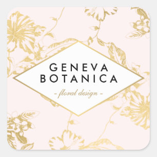 Adesivo Quadrado Padrão Floral Dourado Vintage em Designer Rosa