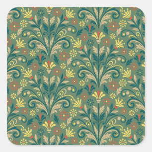 Adesivo Quadrado Padrão Floral Elegante em Amarelo e Vermelho sobre
