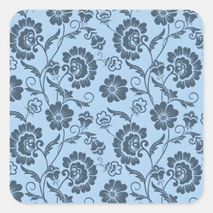 Adesivo Quadrado Padrão Floral Elegante em Fundo Azul Claro