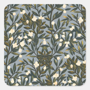 Adesivo Quadrado Padrão floral em fundo azul-cinza empoeirado