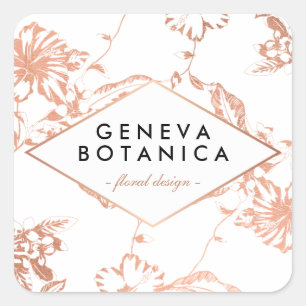 Adesivo Quadrado Padrão Floral em Ouro Rosado Vintage sobre Fundo B