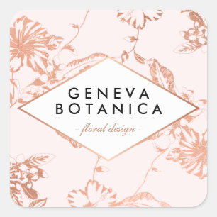 Adesivo Quadrado Padrão Floral em Ouro Rosado Vintage sobre Fundo R