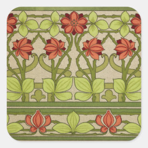 Adesivo Quadrado Padrão Floral em Verde Sálvia Art Nouveau Antigo