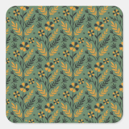 Adesivo Quadrado Padrão floral estilizado botânico laranja e preto