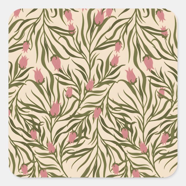 Adesivo Quadrado Padrão floral estilizado em forma de sino cor-de-r (Frente)