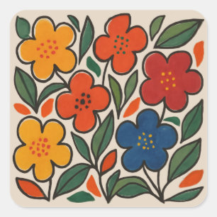 Adesivo Quadrado Padrão Floral Estilo Retro dos Anos 60