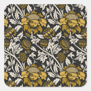 Adesivo Quadrado Padrão floral ornamentado com grandes flores doura