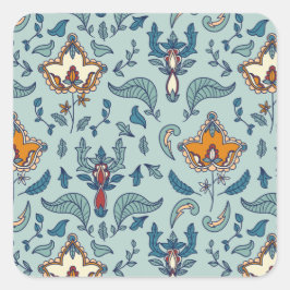 Adesivo Quadrado Padrão floral ornamentado em um fundo azul claro