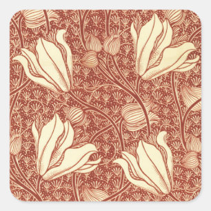 Adesivo Quadrado Padrão Floral Red Lily no Estilo de William Morris