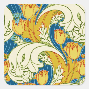 Adesivo Quadrado Padrão Floral Verde Dourado Azul da Tulip Vintage 