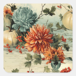 Adesivo Quadrado Padrão Floral Vintage de Ação de Graças