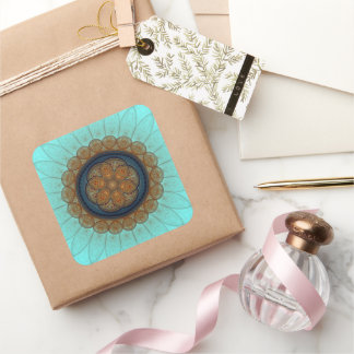 Adesivo Quadrado Padrão fractal floral do ornamentado vermelho