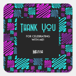 Adesivo Quadrado Padrão Geométrico Neon Brilhante Moderno Obrigado