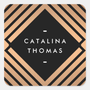 Adesivo Quadrado Padrão Geométrico Preto Negrito e Cobre