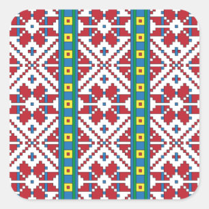 Adesivo Quadrado Padrão geométrico tribal vermelho, azul e estrel