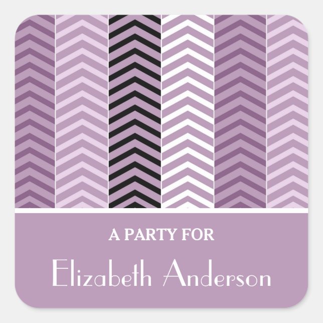 Adesivo Quadrado Padrão Girly Purple Chevron Stripes Com Nome (Frente)