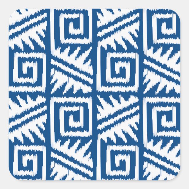 Adesivo Quadrado Padrão Ikat Aztec - Azul Cobalto e Branco (Frente)