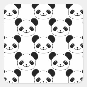 Adesivo Quadrado Padrão Kawaii Panda Em Preto E Branco