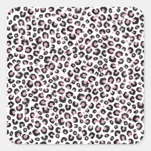 Adesivo Quadrado Padrão-Leopardo Negro-Dourado Elegante Rosa