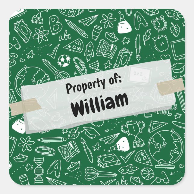 Adesivo Quadrado Padrão Mínimo de Material Escolar Personalizado S (Frente)