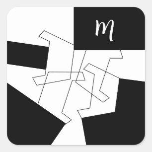 Adesivo Quadrado Padrão Monogramado Geométrico Chic Preto e Branco