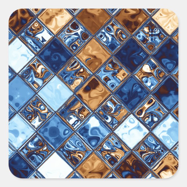 Adesivo Quadrado Padrão Mosaico Azul Cowboy Bandana - Arte Original (Frente)