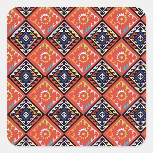 Adesivo Quadrado Padrão Múltiplo de Onda de Cesto Africano (Frente)