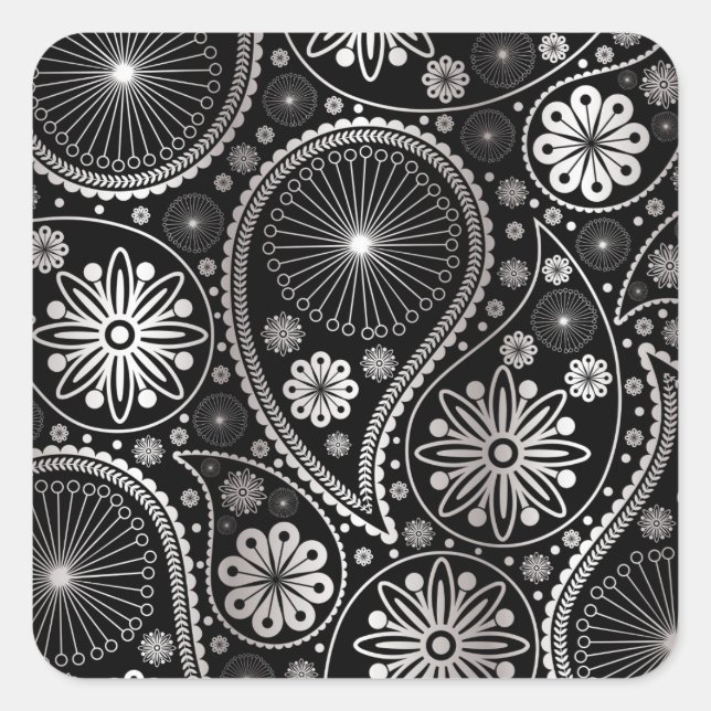 Adesivo Quadrado Padrão paisley de prata (Frente)