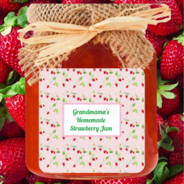 Adesivo Quadrado Padrão Personalizado de Flores de Morango em Gelei