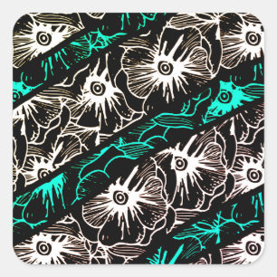 Adesivo Quadrado Padrão Preto-Primavera Floral E Branco