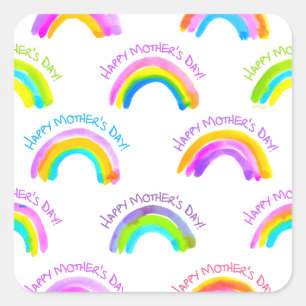 Adesivo Quadrado Padrão Rainbow Dia de as mães Feliz