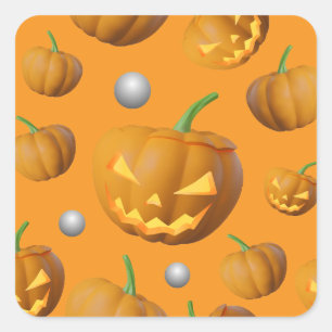 Adesivo Quadrado Padrão Realista Jack O'Lantern e Pumpkin 3D