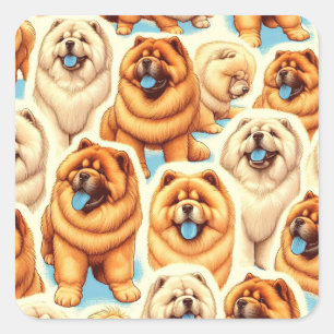 Adesivo Quadrado Padrão Retro Chow-Chow Sem Vista