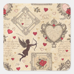 Adesivo Quadrado Padrão Romântico do Cupido Vintage (8)