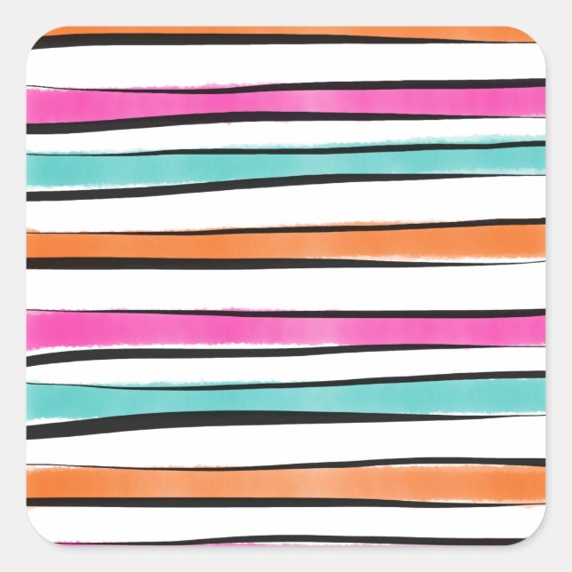 Adesivo Quadrado Padrão Simples de Stripe de Watercolor (Frente)
