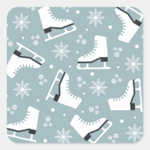 Adesivo Quadrado Padrão temático de inverno com skates de gelo