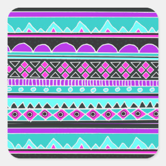 Adesivo Quadrado Padrão tribal azul brilhante e roxo