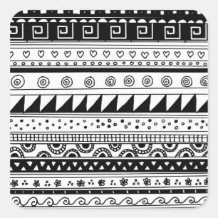 Adesivo Quadrado Padrão tribal preto-e-branco