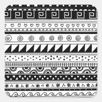 Adesivo Quadrado Padrão tribal preto-e-branco