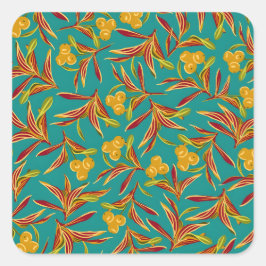 Adesivo Quadrado Padrão Tropical com Folhas Vermelhas e Amarelas