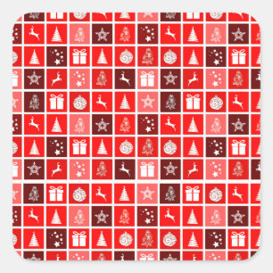 Adesivo Quadrado Padrão Vermelho de Férias de Natal