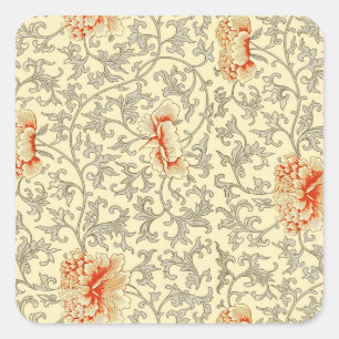 Adesivo Quadrado Padrão Vintage Owen Jones: Coral Floral Cinza
