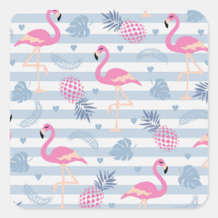 Adesivo Quadrado Padrão Whimsical Flamingo & Pineapple