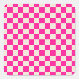 Adesivo Quadrado Padrão xadrez rosa quente e bege