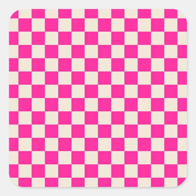 Adesivo Quadrado Padrão xadrez rosa quente e bege (Frente)