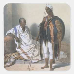 Adesivo Quadrado Padre e guerreiro Abyssinian, ilustração de '