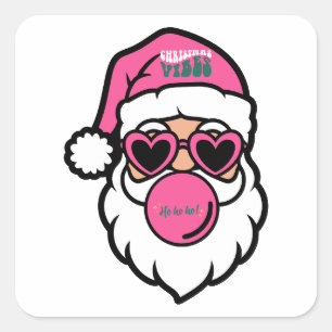 Adesivo Quadrado Padre Natal Feliz Vinheta de Natal