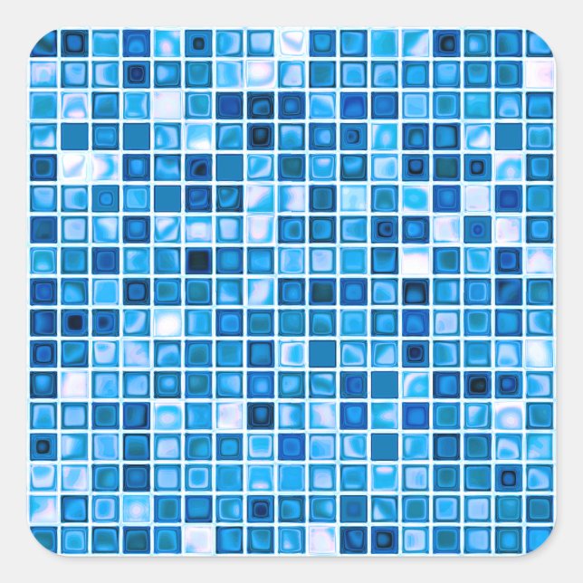 Adesivo Quadrado Padrões De Azulejos De Mosaico Azul 'Watery' (Frente)